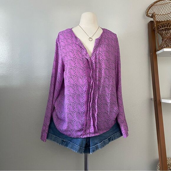 Purple Patterned Long Sleeve Tops - Picture 3 of 6